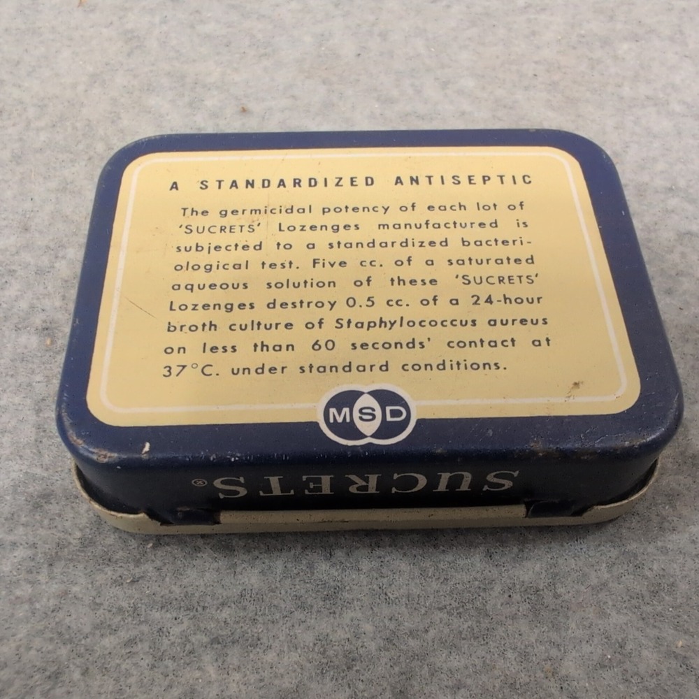 Vintage SUCRETS Antiseptic Throat Lozenges Tin Merck Sharp & Dohme Collectible‎ - Picture 3 of 4